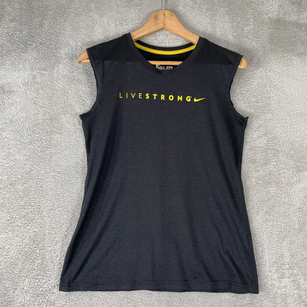 Nike Livestrong Shirt Womens Medium Black Dri-Fit Performance Muscle Tank Top